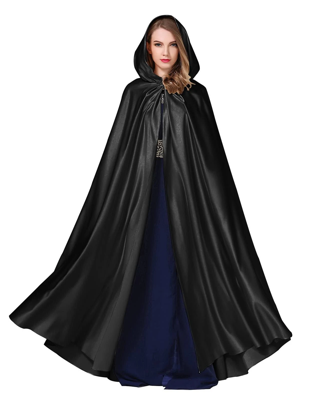 Beautelicate Women's Wedding Hooded Cape Bridal Cloak Poncho Full Length Black