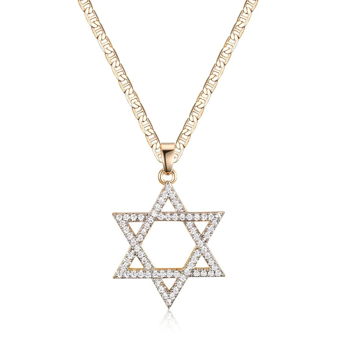 Barzel 18K Gold Plated Crystal Star of David Charm Necklace 20"