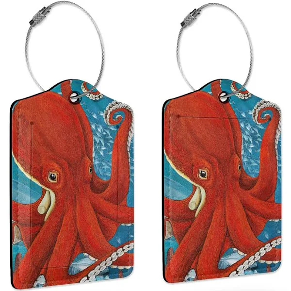 2 Pack Luggage Tags for Suitcases,Octo<wbr/>pus Leather Cruise Suitcases Tag with Stai