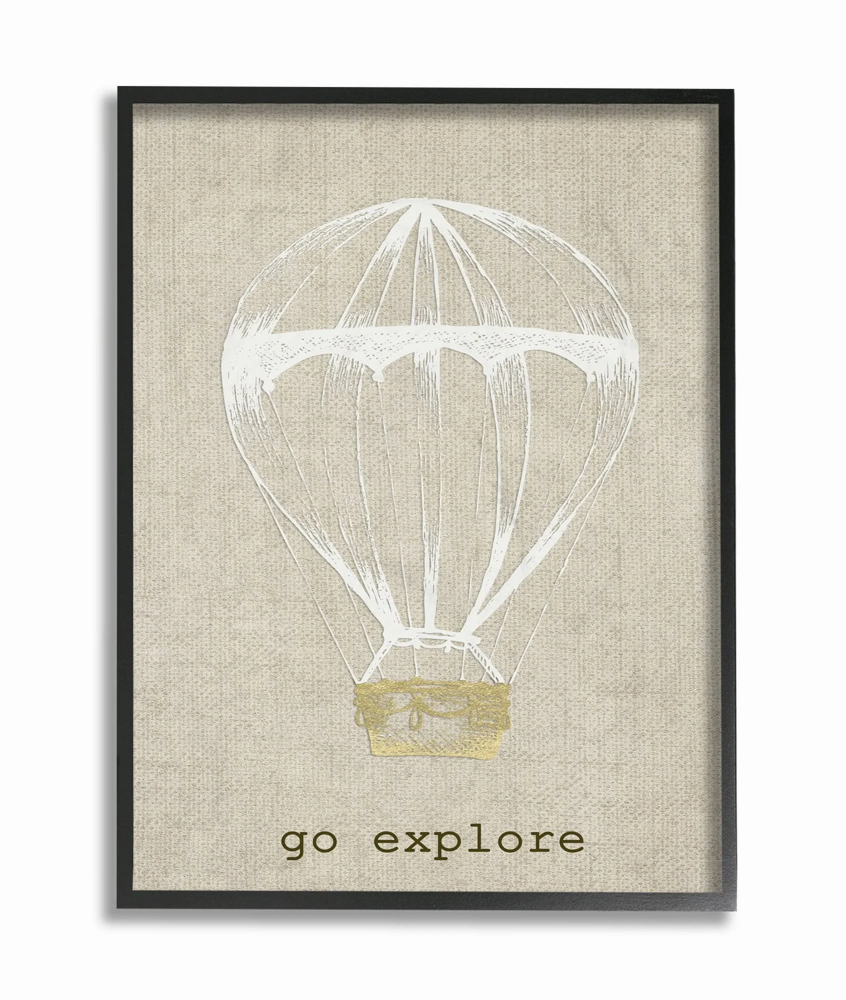 Stupell Home Décor Go Explore Hot Air Balloon Oversized Framed Giclee Texturized Art, 16 x 1.5 x 20, Proudly Made in USA