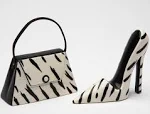 Cosmos Gifts 62807 Fine Ceramic Black and White Zebra Prints Silhouette High Heel Shoe and Purse Salt and Pepper Shakers, 3-1/2" L