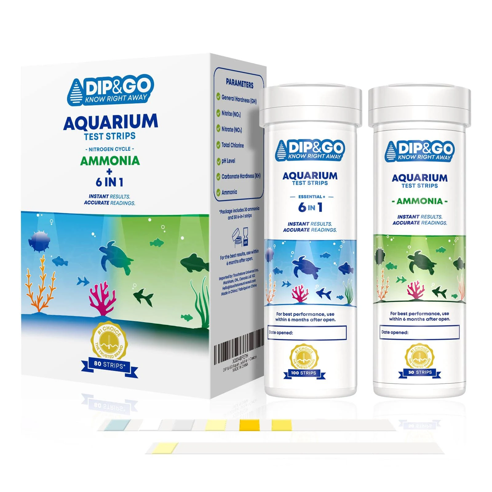 DIP & GO Aquarium Test Strips. Aquarium Water Test Kit and Ammonia Test Kit for Aquarium. Range-Guided and Easy-to-Read, Color Corrected Results. Aquarium Test. (Ammonia & 6-in-1 Combo)