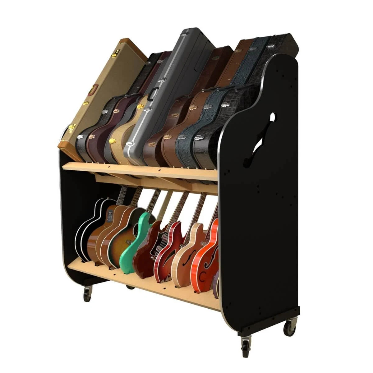 A&S Crafted Products The Session-Pro Double-Stack Mobile Guitar & Case Rack