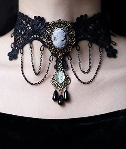 Sacina Victorian Lace Choker Necklace, Black Velvet, Zinc Alloy, Goth Jewelry Gift for Women