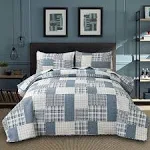 Green Essen Blue White Plaid Quilts Queen/Full Size Lightweight Patchwork Quilt