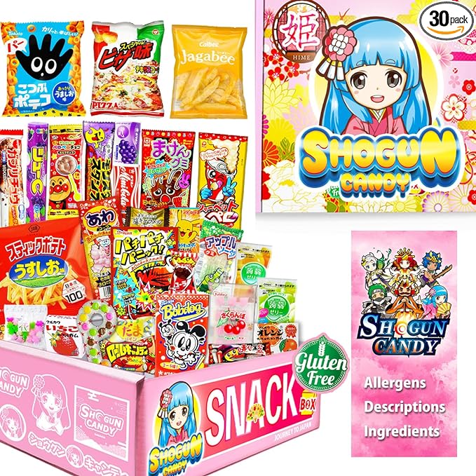 SHOGUN CANDY, 40Pcs Japanese Snacks and Japanese Candy, Popin Cookin Japanese Snack Box, Kawaii Dagashi Box, (HIME(Gluten free))