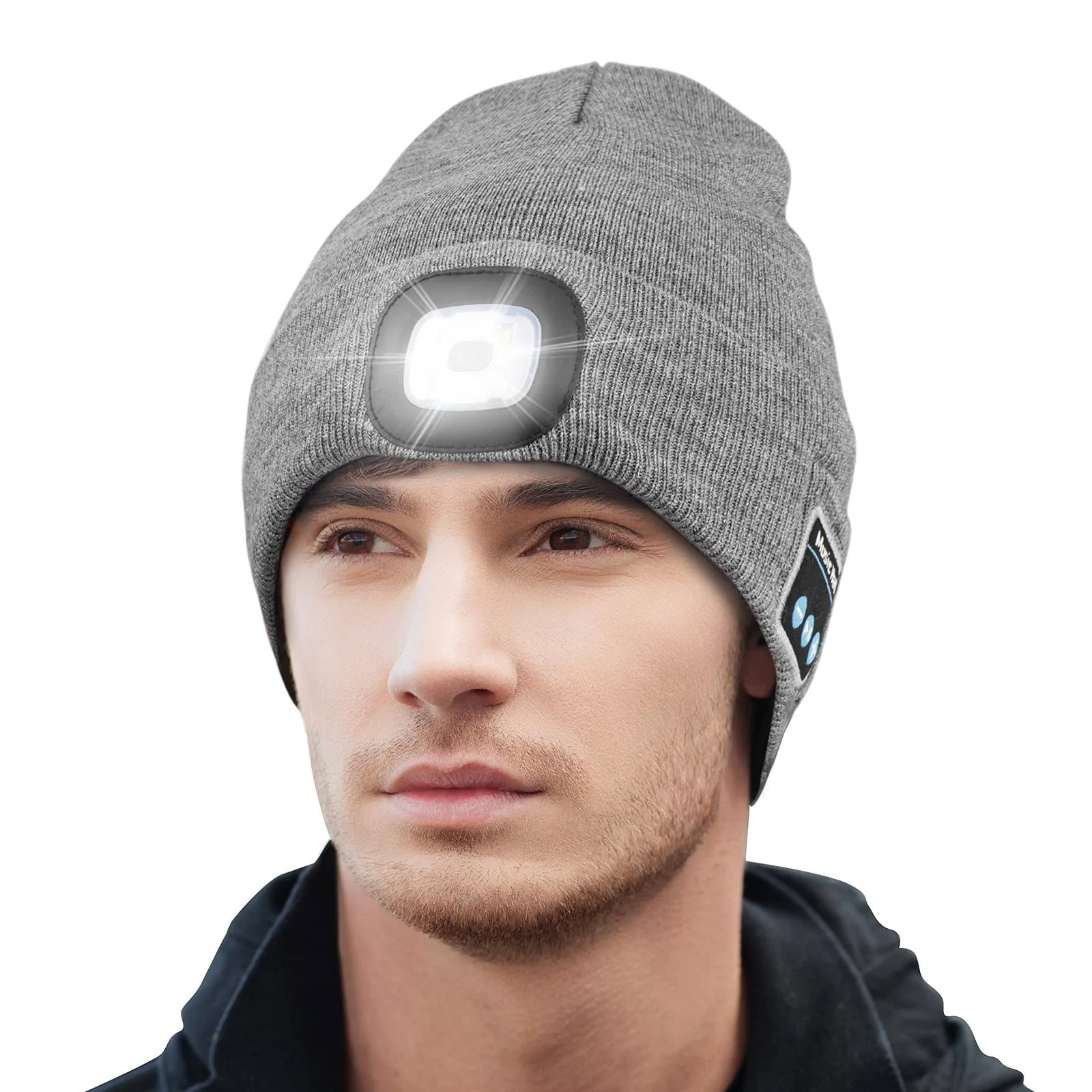 Keains Bluetooth Beanie with Light, Musical Knit Hat with Headphones and Built-in Speaker Mic, Gifts for Men Women Dad