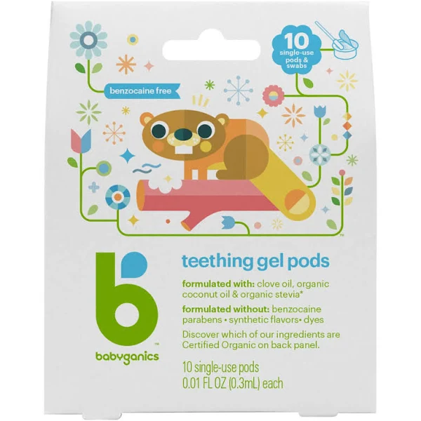 Babyganics Teething Gel Pods 10 Count Single Use Pods And Swabs Benzocaine Free!