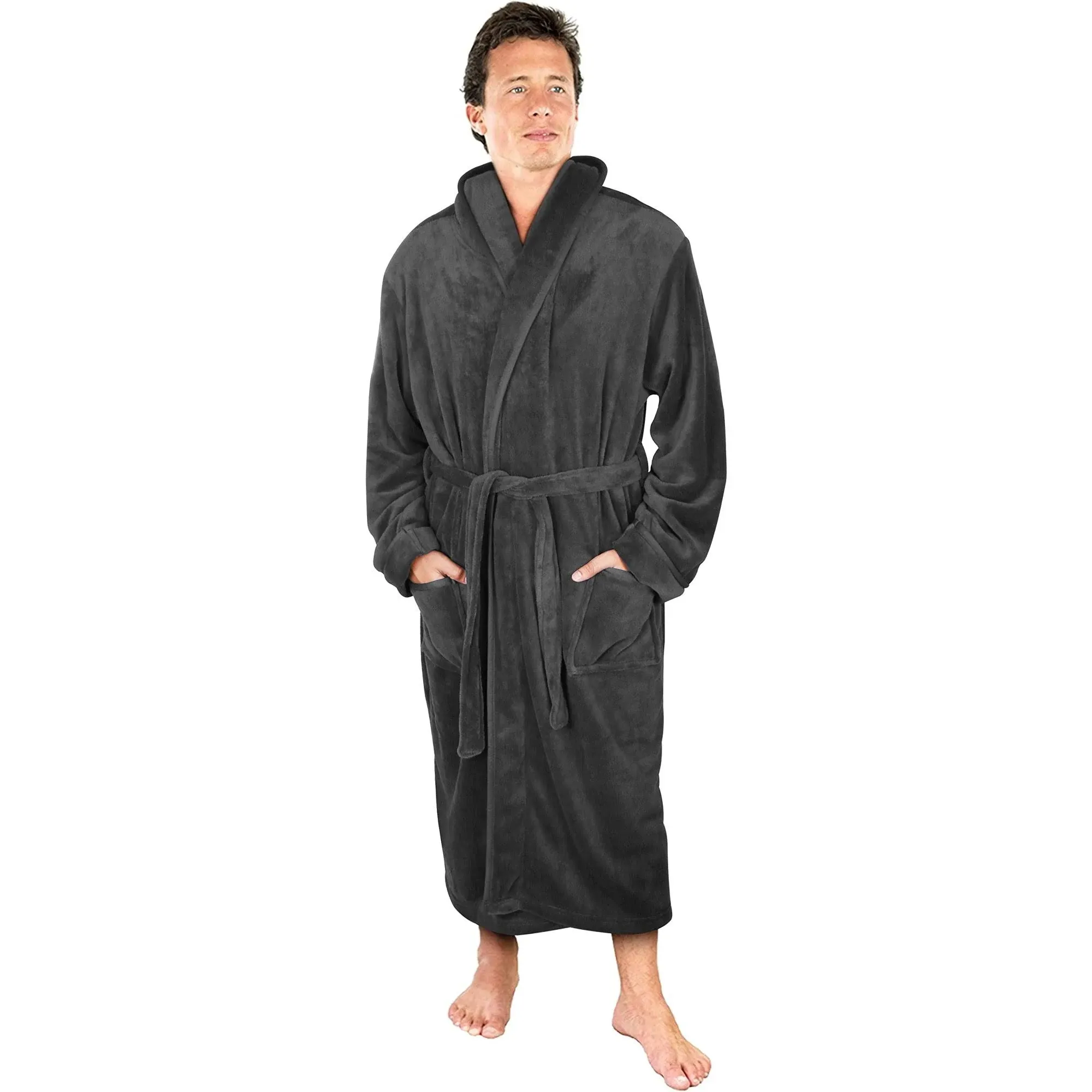 NY Threads Luxurious Men's Shawl Collar Fleece Bathrobe Spa Robe