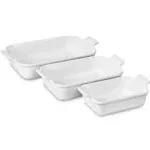 Le Creuset Set of (3) Heritage Rectangular Baking Dishes,White