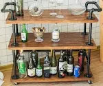 Industrial Bar Carts/Serving Carts/Kitchen Carts/Wine Rack Carts on Wheels with Storage - Industrial Rolling Carts - Wine Tea Liquor Shelves/Holder - Solid Wood and Metal Home Furniture