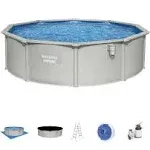 Bestway Hydrium 15' x 48" Steel Wall Above Ground Swimming Pool Set w/Accessories, Sand Filter Pump & Chemical Dispenser, Gray