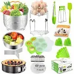 MLCINI 20pcs Accessories for Instant Pot 6 qt 8qt, Ninja Foodi 8qt - 60 Pcs Parchment Papers, 2 Steamer Baskets, Springform Pan,Stackab