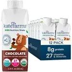 KATE FARMS Organic Kids Nutrition Shake, Chocolate, 8g of protein, 27 Vitamins and Minerals, Meal Replacement Drink, Protein Shake, Gluten Free, Non-GMO, 8.45 Fl oz (Pack of 12)