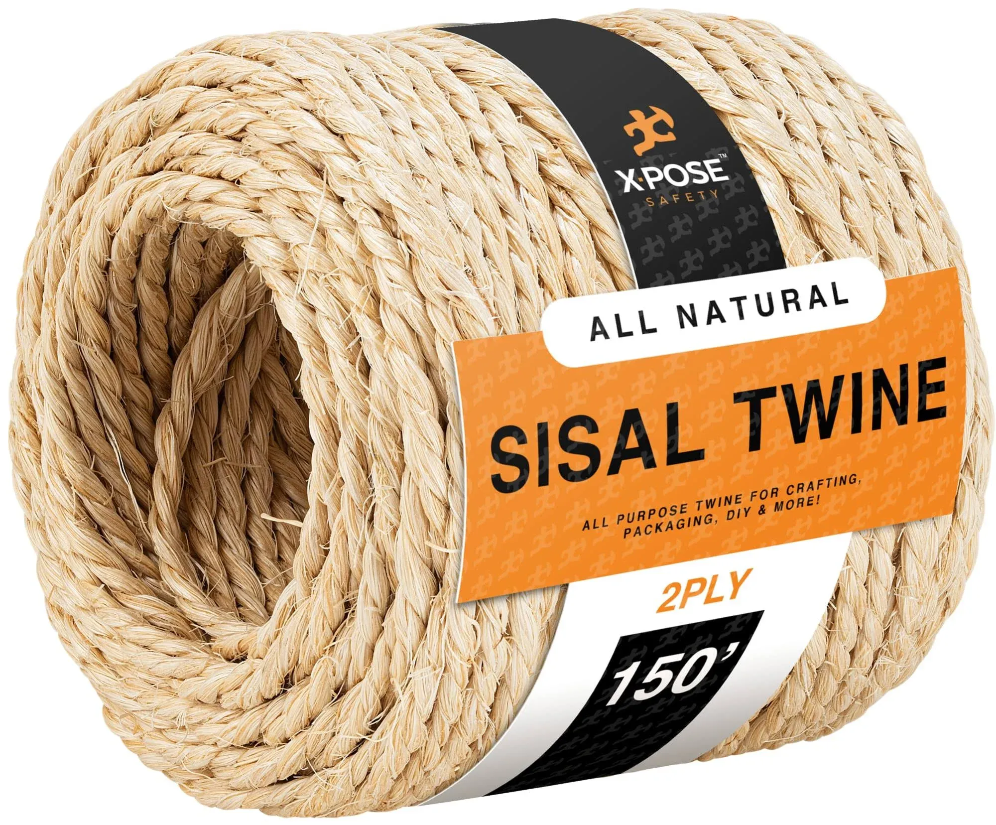 Sisal Twine - Thin Natural Fiber Rope on Spool - Rope for Cat Scratching Post Sisal Rope for Cat Scratcher Cat Tree Replacement Parts Pet Toy - Decorative Cordage for Crafts Pole Wrap 2 Ply 150