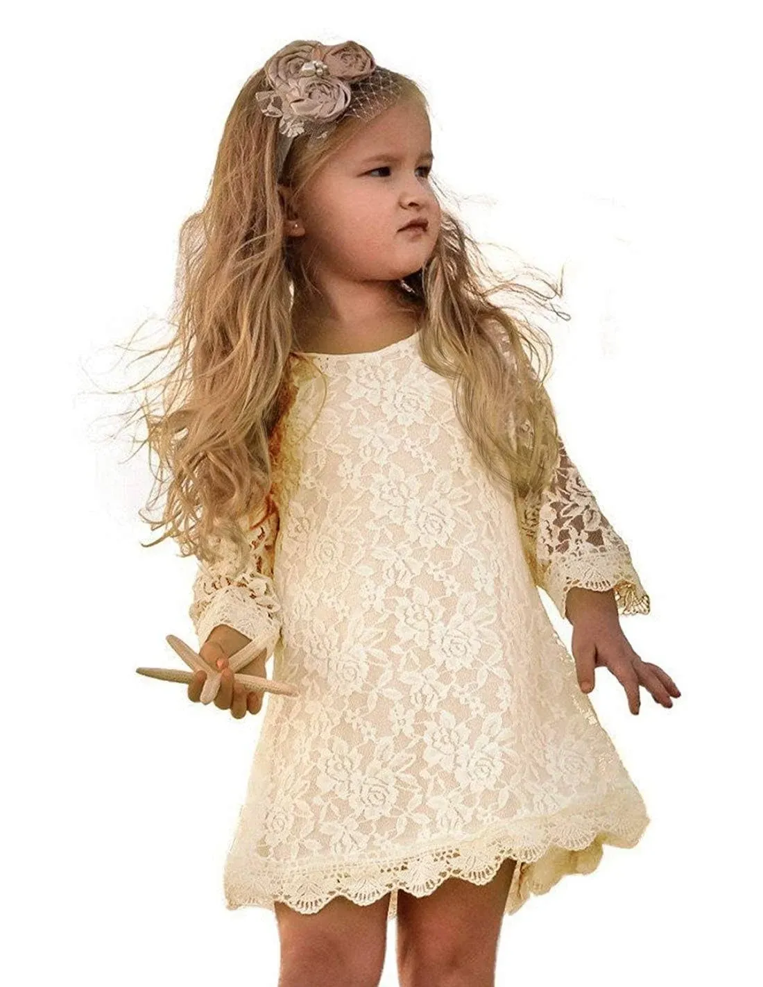 APRIL GIRL Flower Girl Dress, Lace Dress 3/4 Sleeve Dress