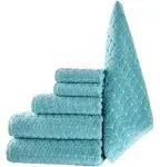 BAGNO MILANO Turkish Bath Towels, Soft Plush Jacquard Luxury Bath Towels, Quick Dry Towel Set (Aqua Green, 6 pcs Towel Set)