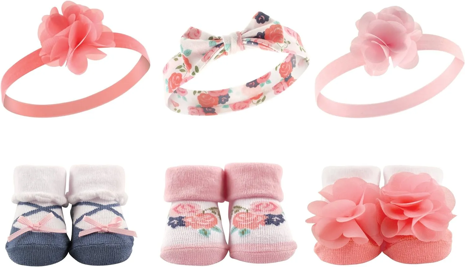 Hudson Baby Headband and Socks Giftset, Coral Floral