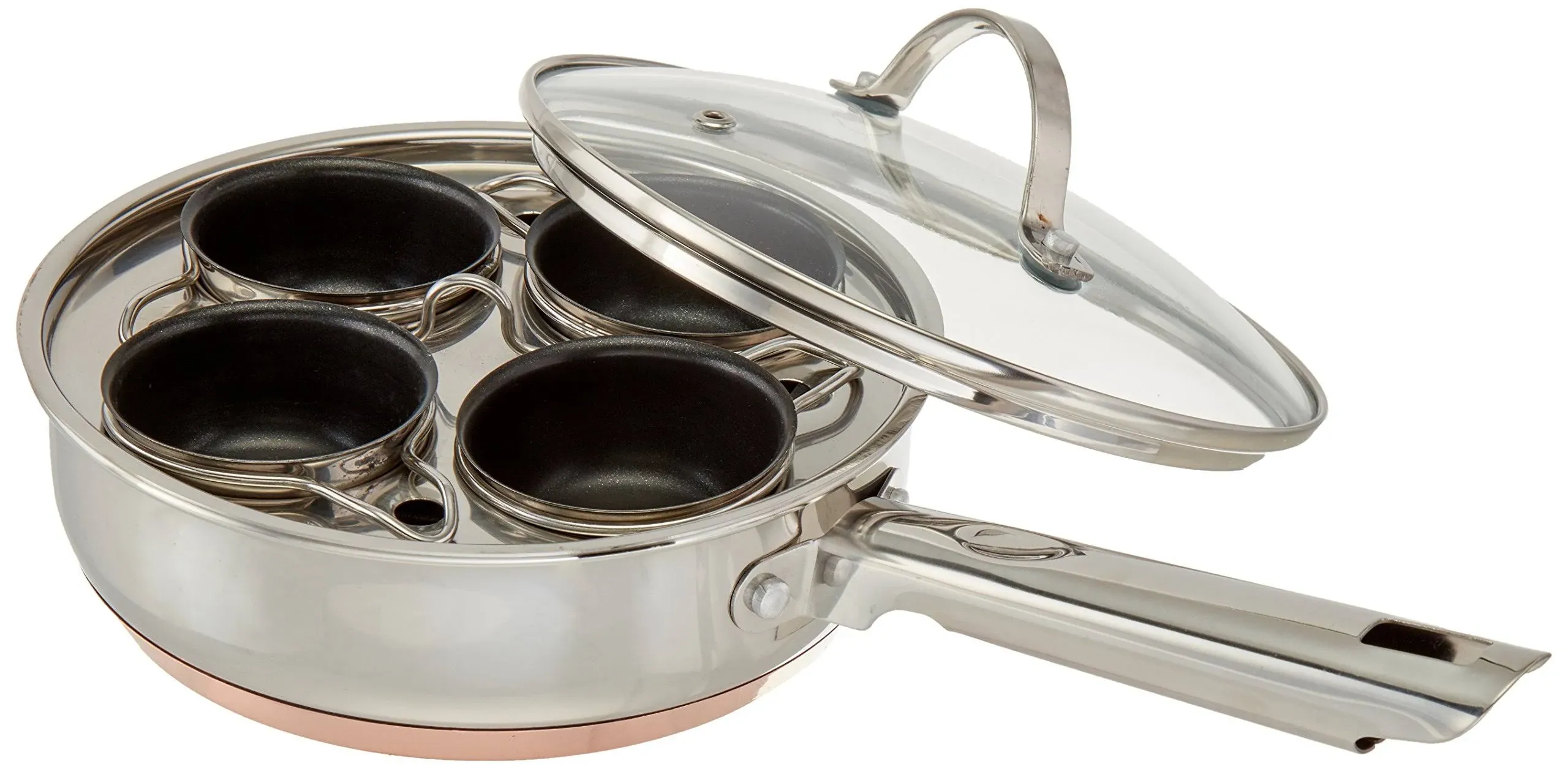 4 Cup Copper Impact Bonding Egg Poacher W/Nonstick Egg Cups for Perfectly Poache