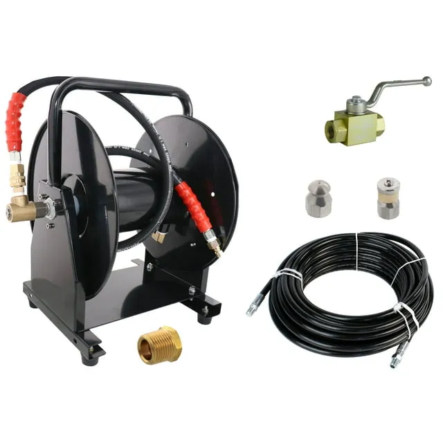 Schieffer Co. Scheiffer Sewer Jetter Kit - Ball Valve Hose Reel 1/4" x 150' Hose and Nozzles BX7713S