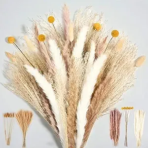 Luxclub Dried Pampas Grass Decor, 100 PCS 17 Inch Pampas Grass, Fluffy Bunny 