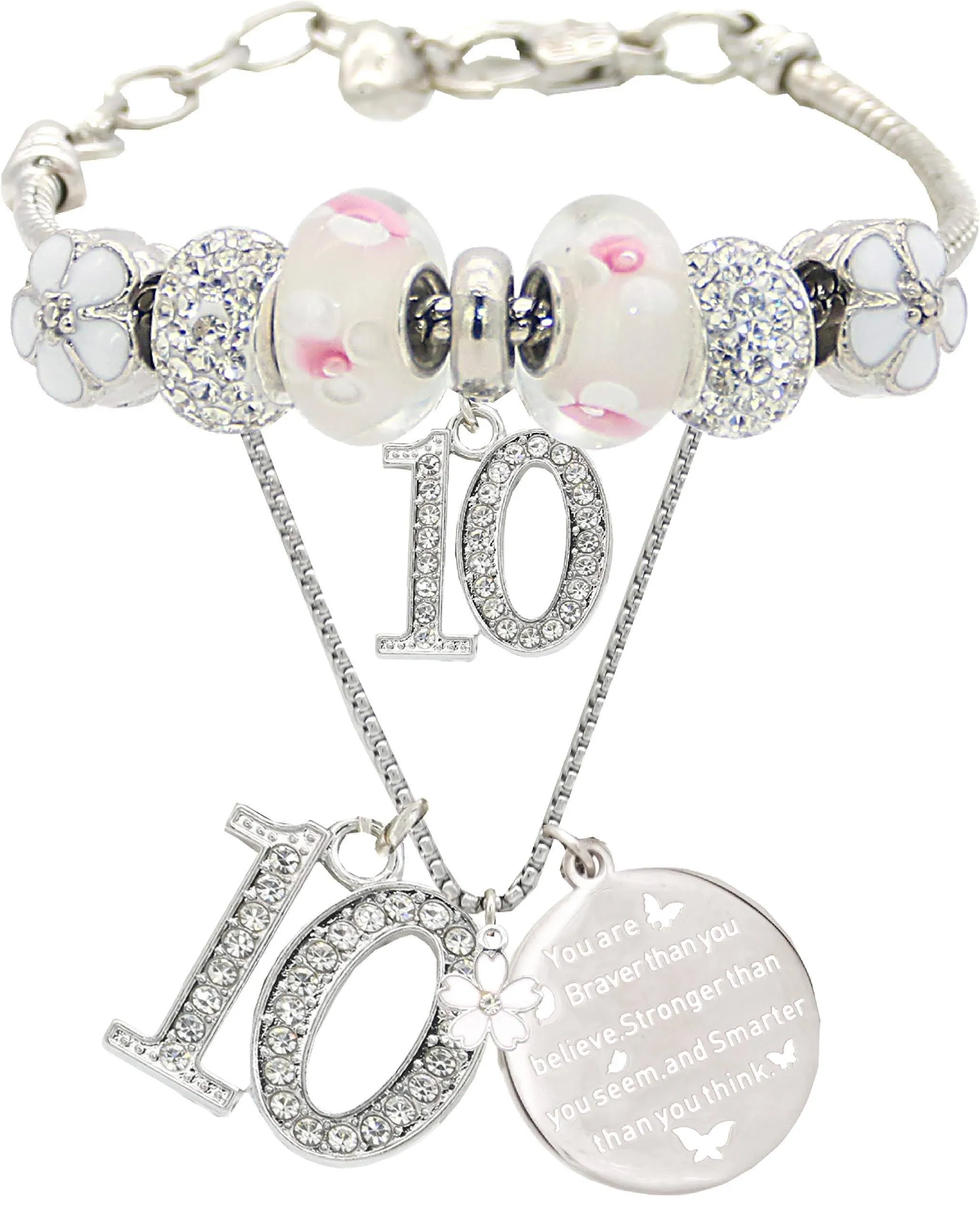 10th Birthday Gifts for Girls: Jewelry Set with Necklace and Charm Bracelet for 10-Year-Old Girl