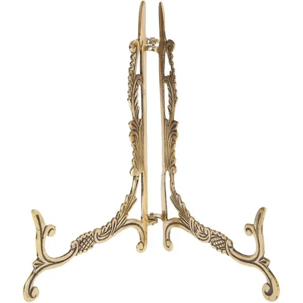 Bard's Ornate Hinged Antique Brass Plate Stand, 9.5" H x 8" W x 7" D (For 6" - 12" Plates)