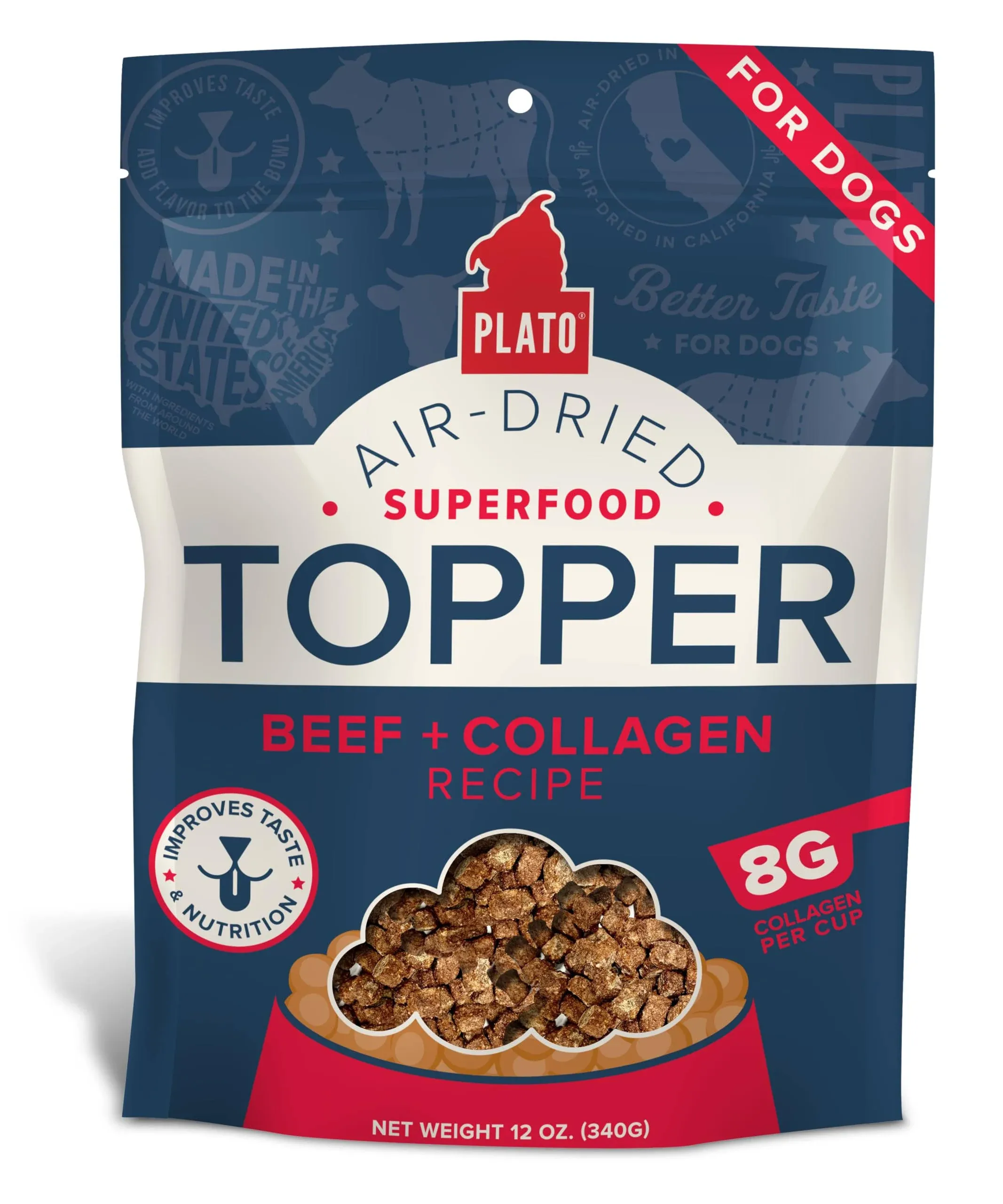 Plato Air-Dried Superfood Meal Topper, Beef & Collagen Recipe, 12-oz.