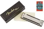 Fender Blues Deluxe Harmonica - Key of F Bundle with Carrying Case, Austin Bazaar Instructional Manual, and Polishing Cloth