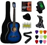 YMC 38 inch Blue Beginner Acoustic Guitar Starter Package Student Guitar with Gig ...