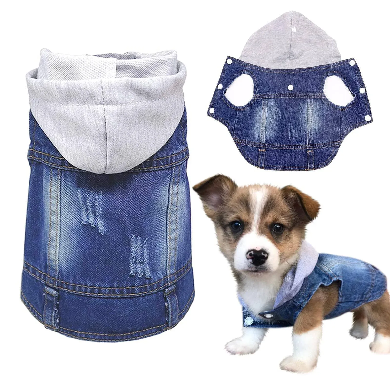 SILD Pet Clothes Dog Jeans Jacket Cool Blue Denim Coat Small Medium Dogs Lapel Vests Classic Hoodies Puppy Blue Vintage Washed Clothes (Grey,XXL)