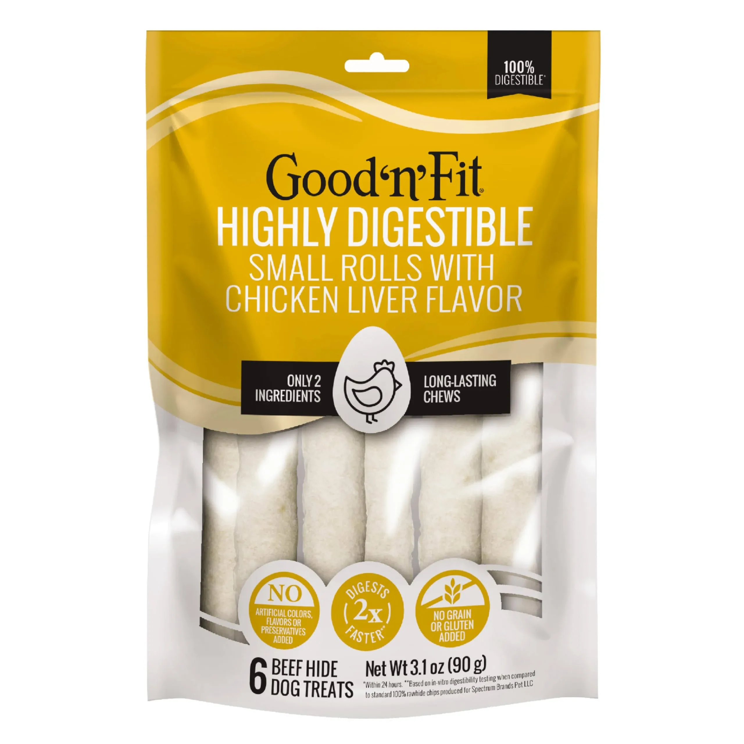 Good ‘n’ Fit Rolls Made with Real Chicken Liver Flavor, 6 Small Rolls, Treat Your Dog to Long-Lasting and Highly Digestible Rawhide Chews