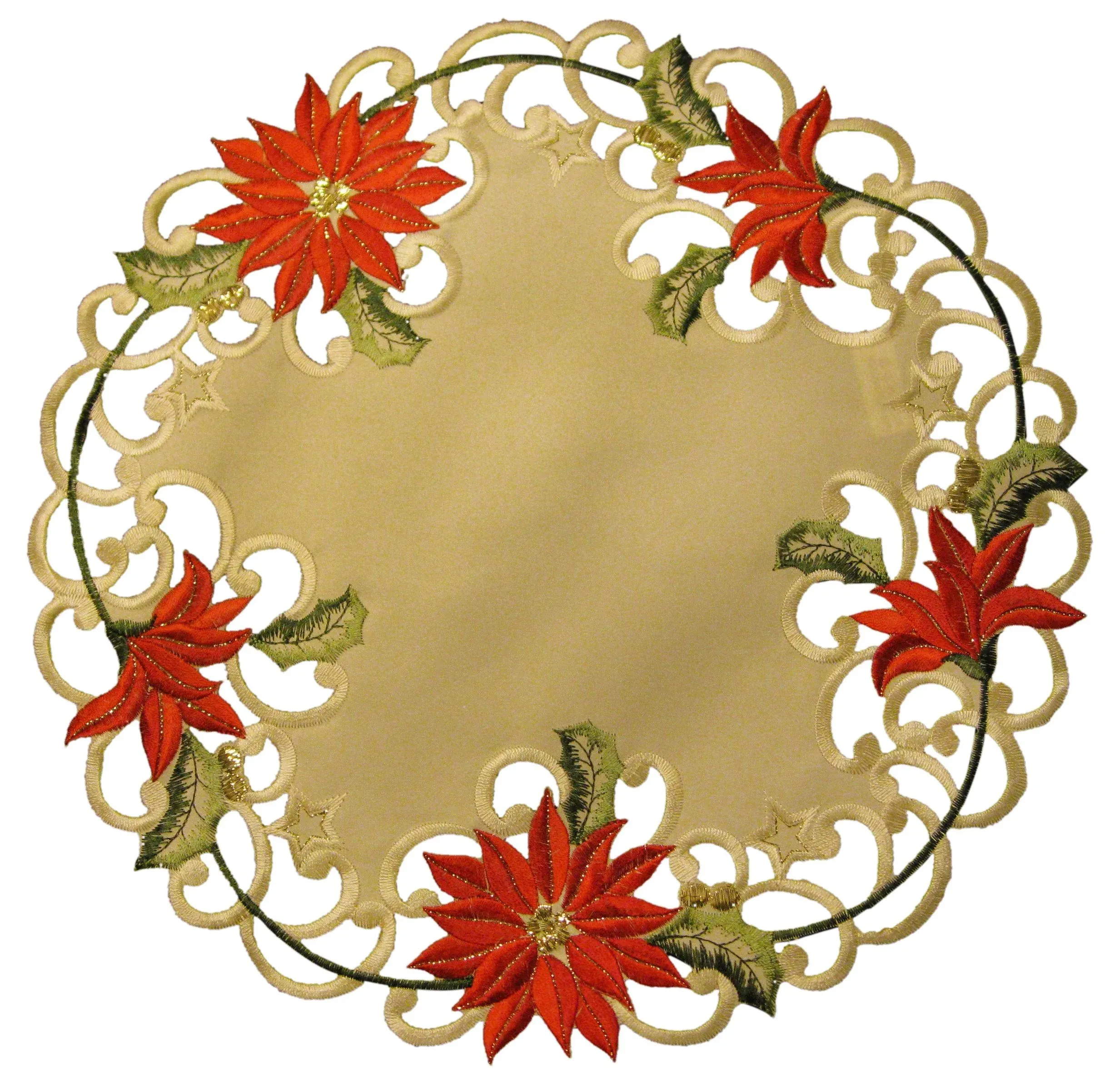 Sinobrite H7795 Red Poinsettia Round Doily; 24 in.