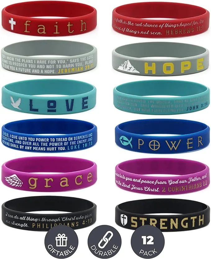 Christian Inspirational Bible Silicone Rubber Wristbands - Motivational Wrist...