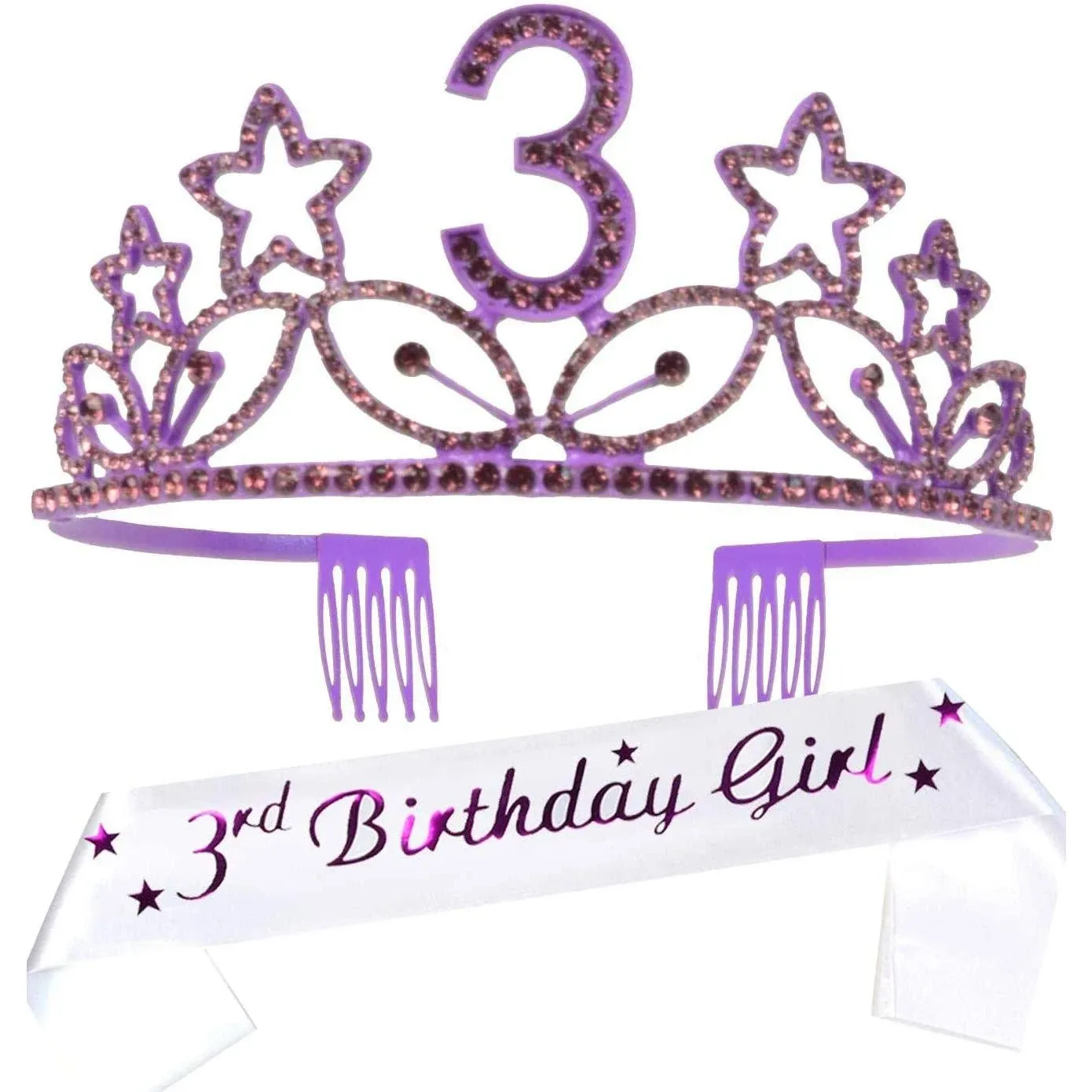 Meant2tobe 3rd Birthday Sash and Tiara for Girls - Fabulous Glitter Sash + Stars ...