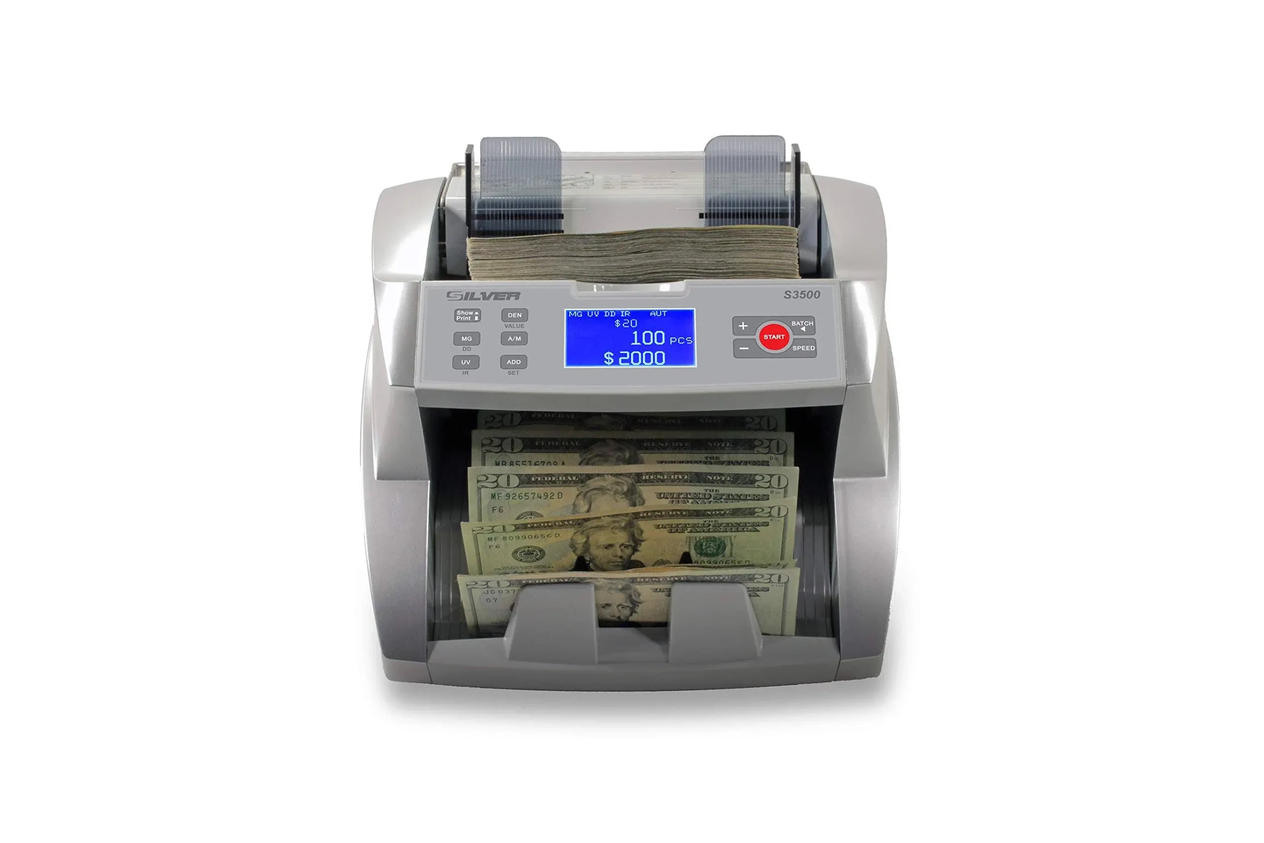 Bill Money Counter Machine with Counterfeit Detection UV/MG/IR/DD/DBL/HLF/CHN, Sorts Cash Count Number of Bills & Calculate Value per Denomination, S3500