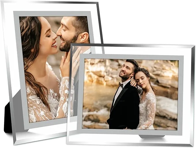 8X10 Picture Frame Set of 2, Glass Photo Frames 8 by 10 Made of High Definition 