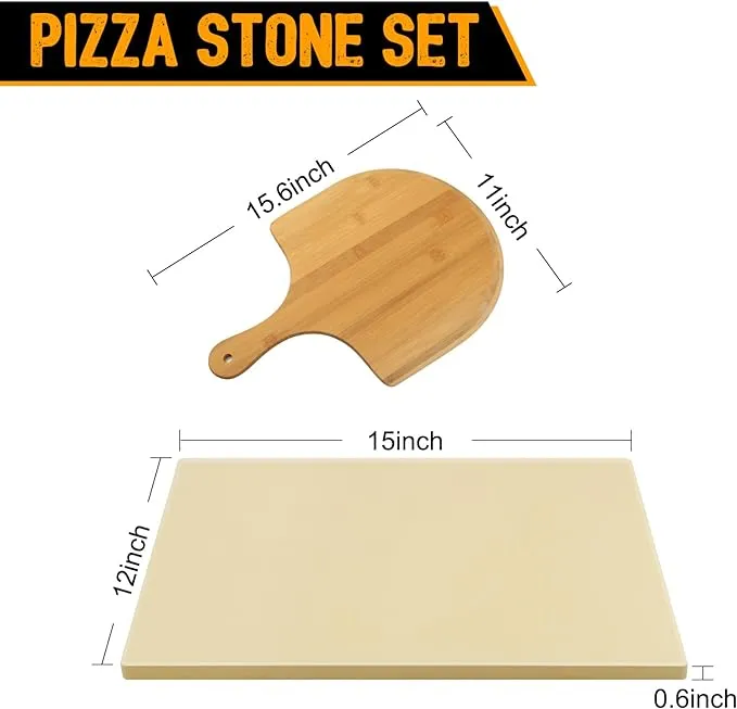 GEEBOBO Pizza Stone for Oven and Grill, Free Wooden Pizza Peel Paddle,Durable and Safe Pizza Stone for Grill,Thermal Shock Resistant Cordierite Cooking Stone,baking stone (12 inch)