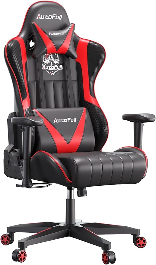 Gaming Chair for Adults Ergonomic Racing Style High Back Computer Chair with Footrest Headrest and Lumbar Support PU Leather 90-150 Degree Tilt