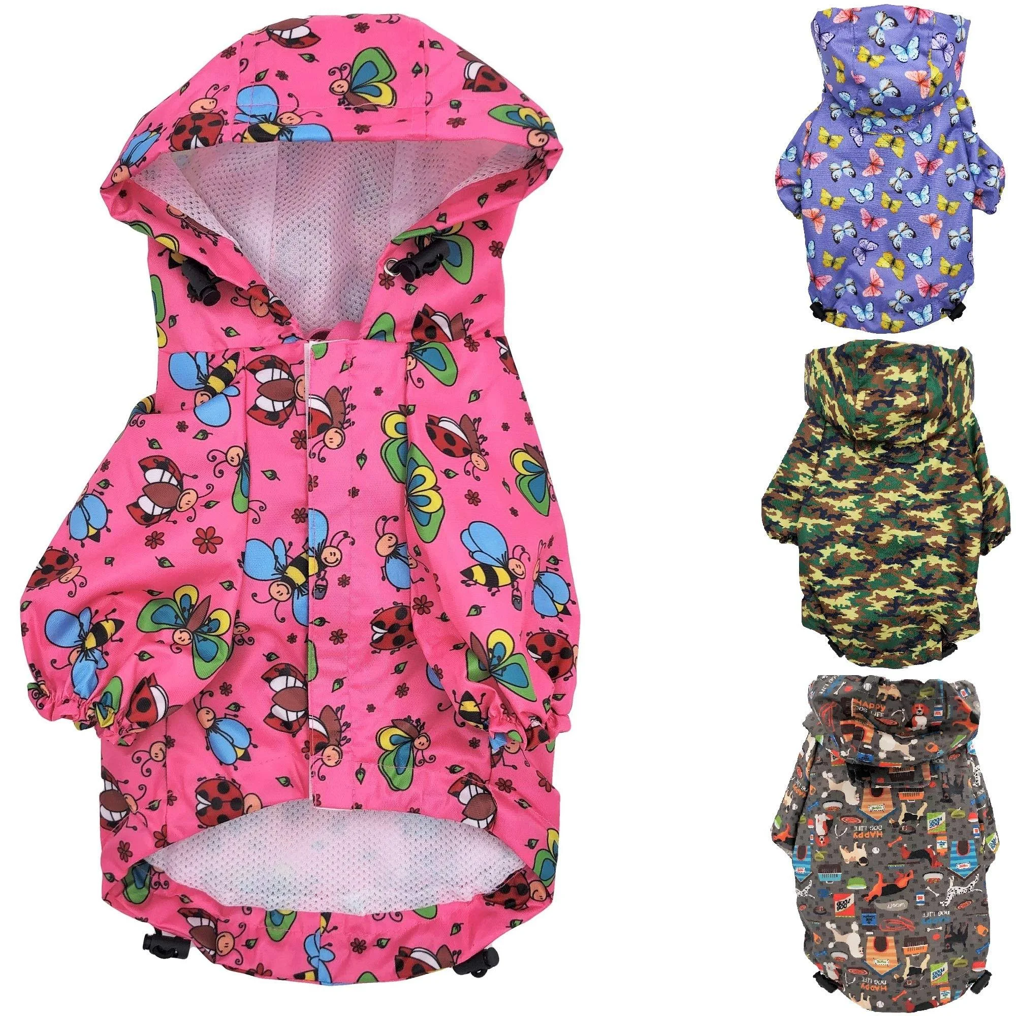 for Small Pet Cat Dog Raincoat Hoodie Coat Waterproof Rain Jacket Rainwear (M: Length - 14", Pink)