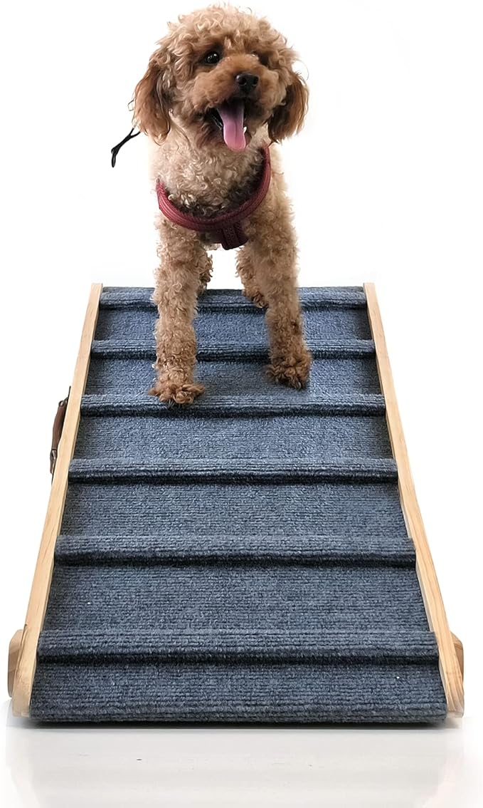 Adjustable Dog Cats Ramp, Folding Portable Wooden Pet Ramp for All Small and Older Animals - 42" Long and Adjustable from 14” to 26” - Rated for 200lbs - Lightweight Dog Car Ramps for SUV, Bed, Couch