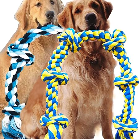 Fejapa 6 Knot 2 Pack 3.6 Feet Large Dog Chew Rope Toy for Aggressive Chewer Power ...