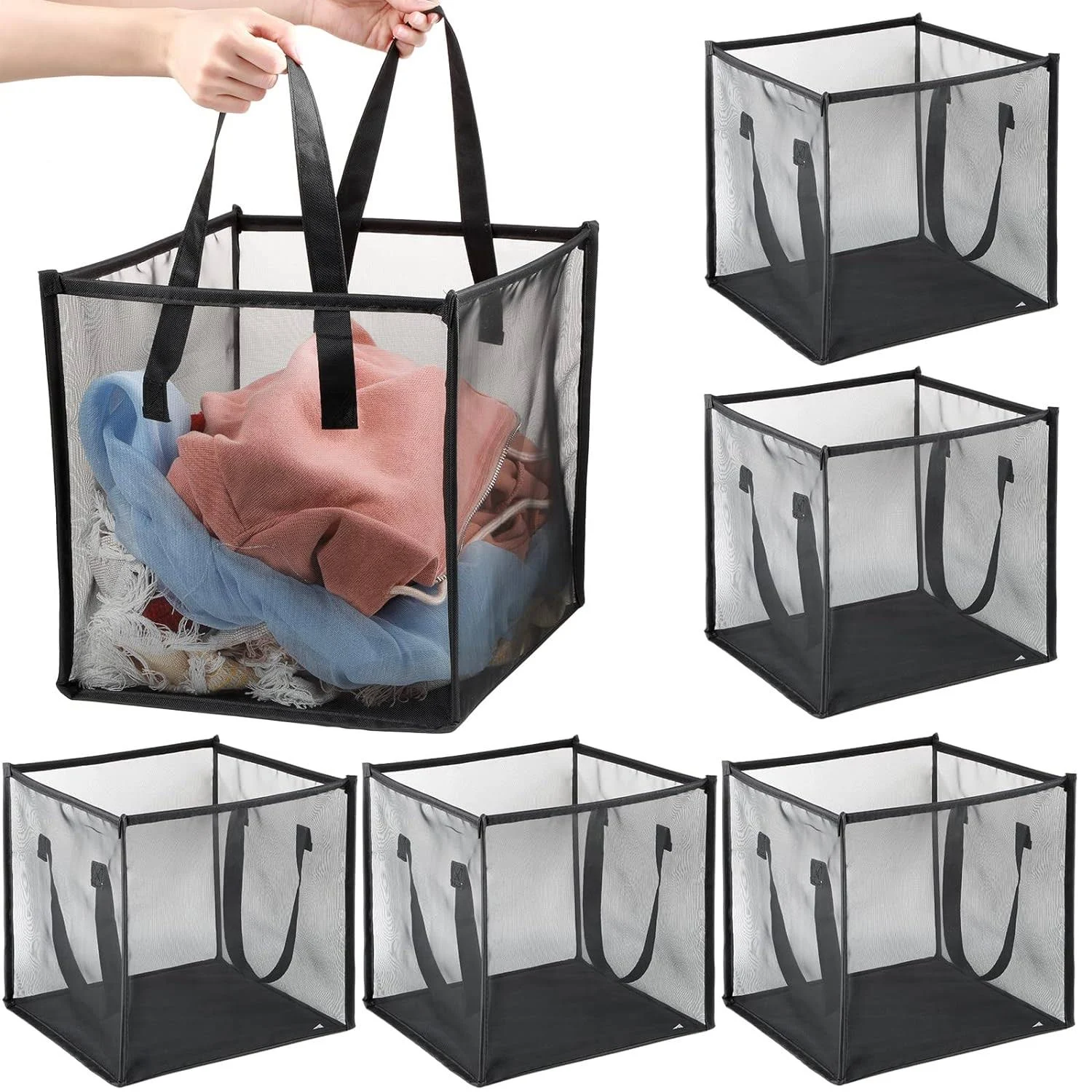 6 Pcs Popup Laundry Hamper 12.6 Inch Small Collapsible Laundry Baskets with H...