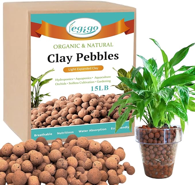 Legigo 15 LBS Organic Expanded Clay Pebbles, 4mm -16mm Light Expanded Clay Aggregate, Natural Clay Pebbles for Hydroponic & Aquaponics Growing, Orchid Potting Mix, Dutch Buckets, Drainage