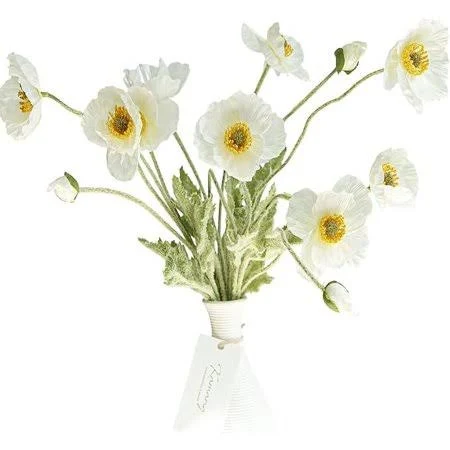 Kamang Artificial Poppy White Silk Flower (3 Stems) for Home Decor and Wedding. Real Touch White Fake Flower. White Flower Wedding Decor Bouquet Floral Arrangements Centerpieces (White)