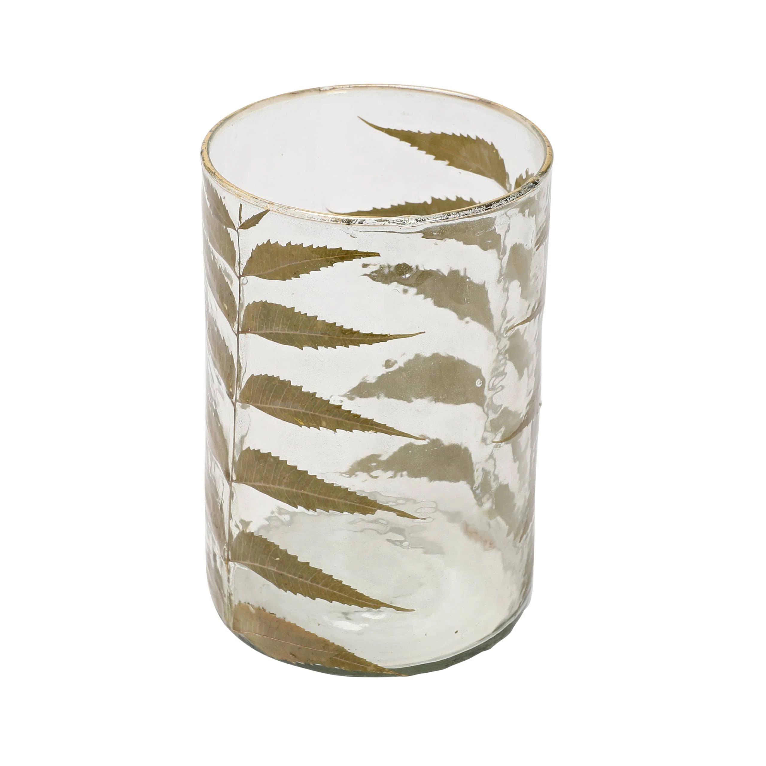 Embedded Neem Leaves Hand Blown Hurricane Glass