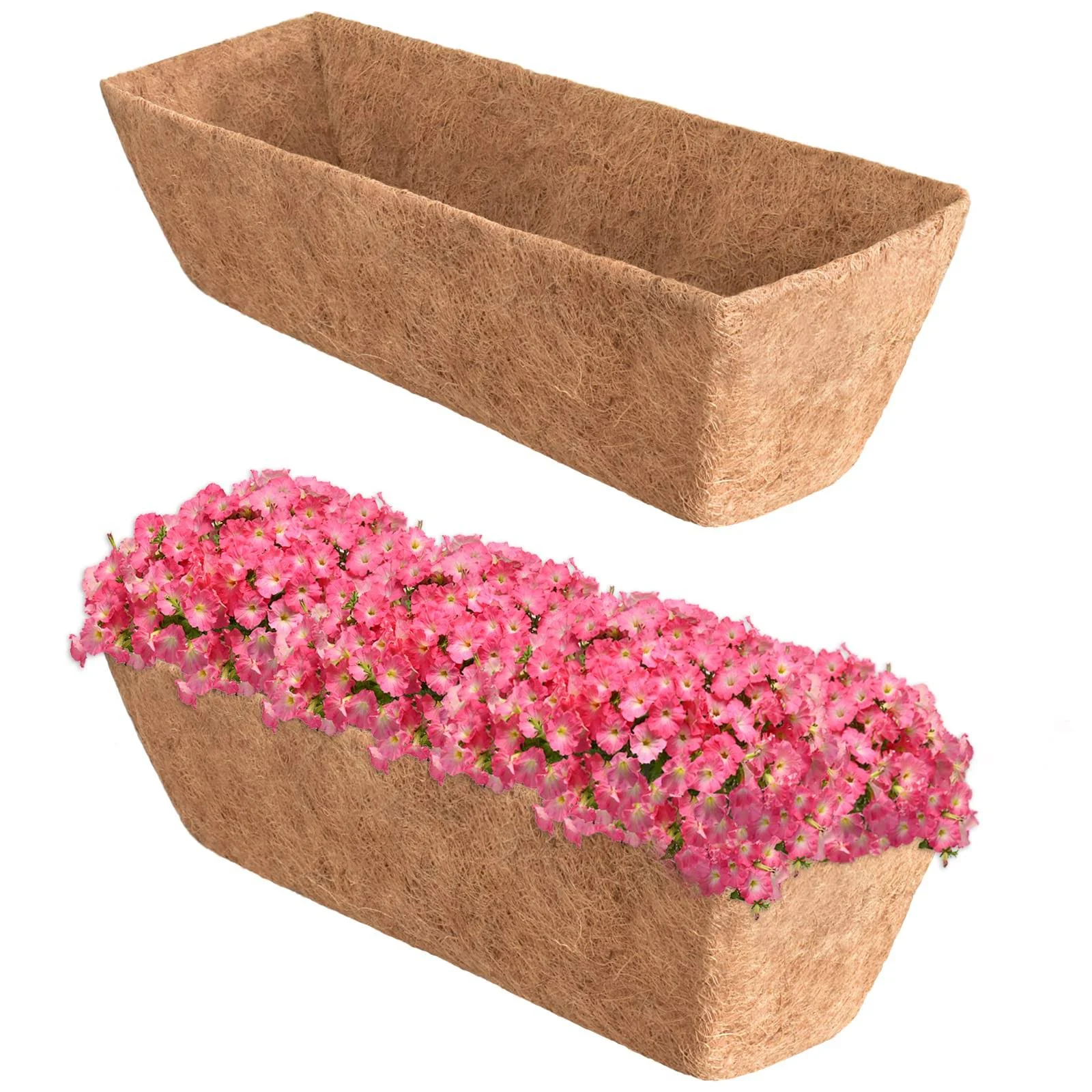 Halatool 4 Pcs 24" Trough Coco Fiber Replacement Liner, Pre-Formed Window Basket Coco Liner, Natural Coconut Coir Planter for Wall Hanging Basket, Window Box, Flower Pot, Fence, Railing