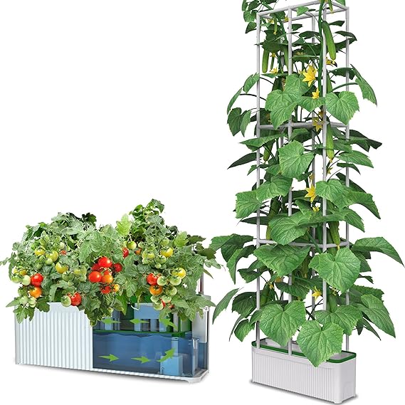 LLarge Smart Hydroponics Growing System kit,7L Indoor Hydroponic Garden Plant Grow Kit for Herb,Tomato,Pepper,Cucumbers,Vines Plants, Gardening Gift Choice for Wife,Husband,Mom (60“ Trellis No Light)