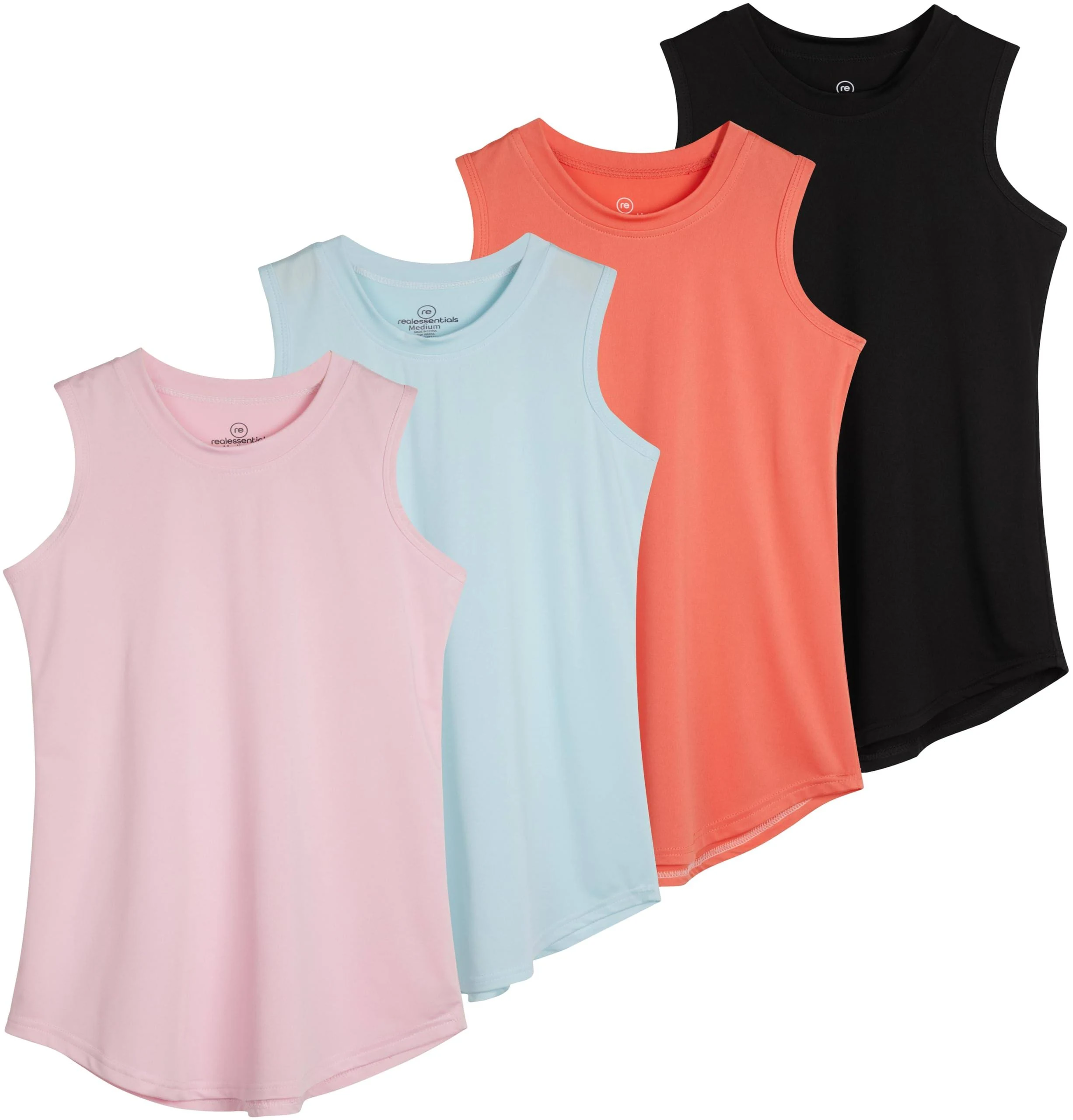 Real Essentials 4 Pack: Girls Active Dry Fit Performance Tank Top