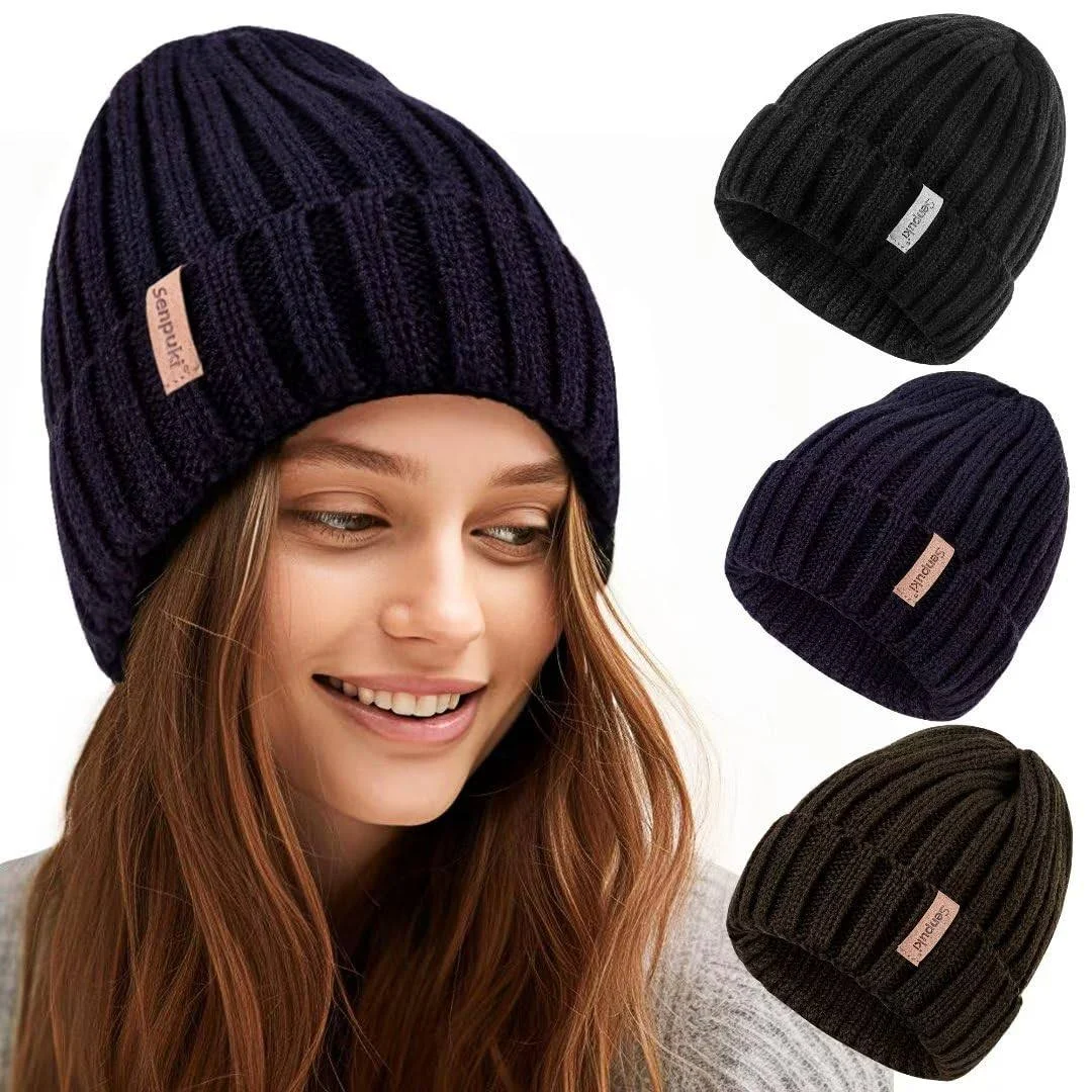 Womens Winter Knitted Beanie Hat 3PCS,Warm Knit Fashionable Caps,Womens Beanie for Fall Cold Weather